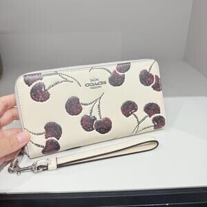 New ‼️Coach Long Zip Around Wallet With Cherry Print CDE92